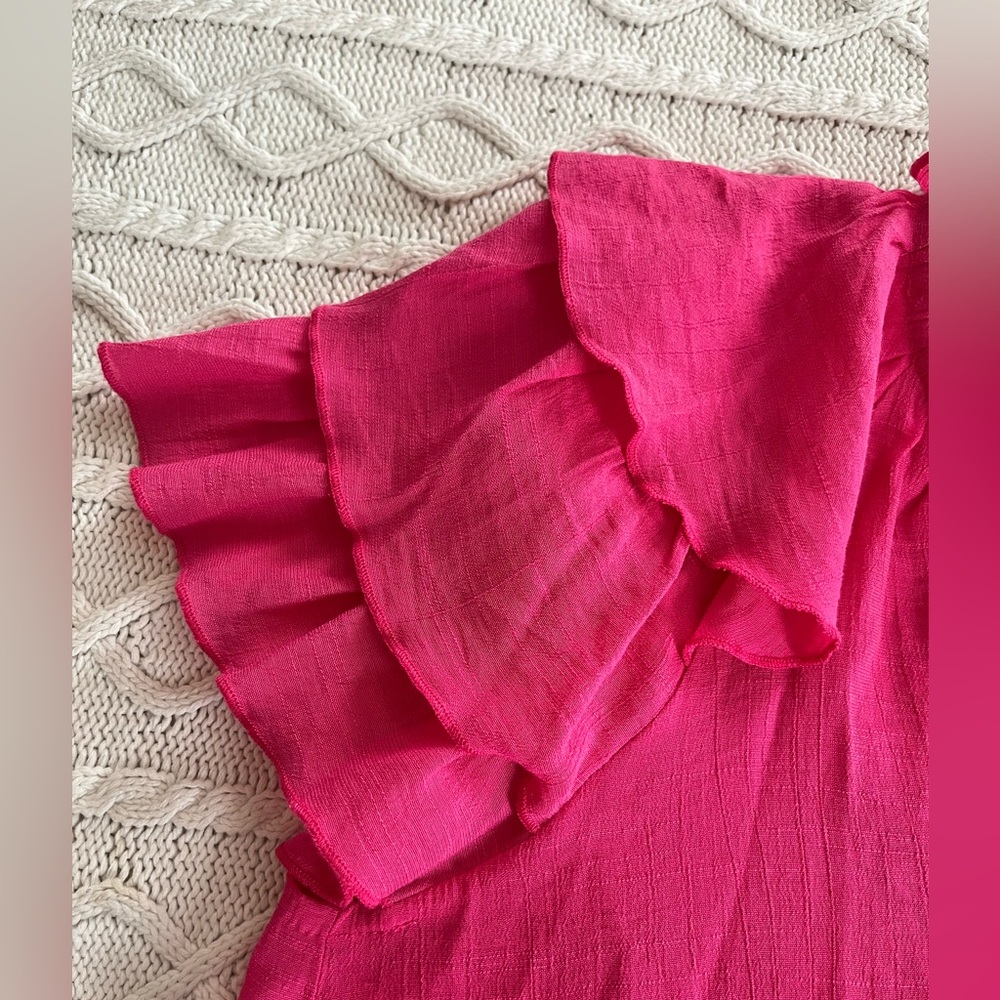 Nanette Lepore Fuchsia Ruffle Sleeve Blouse Women’s Size Medium - Picture 14 of 16